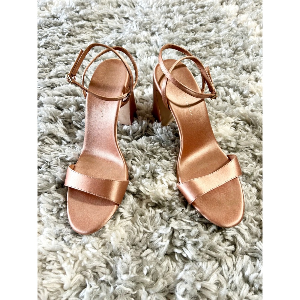 Loeffler Randall Malia Sandals Blush Pink Satin Block Heels Strappy Sz 7.5 - Picture 2 of 5